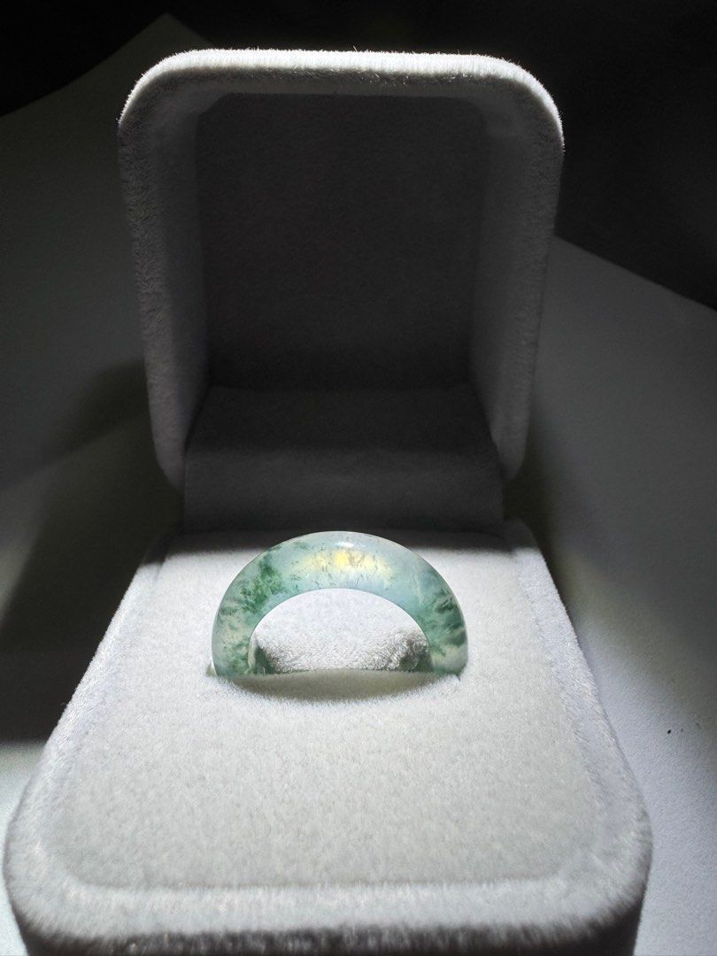 Glassy Green Floral Jade Jadeite Ring