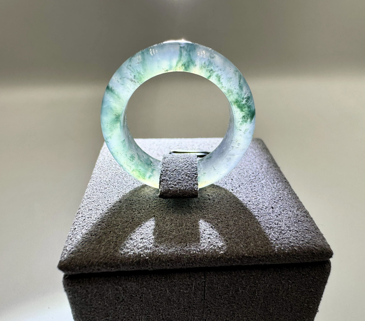 Glassy Green Floral Jade Jadeite Ring