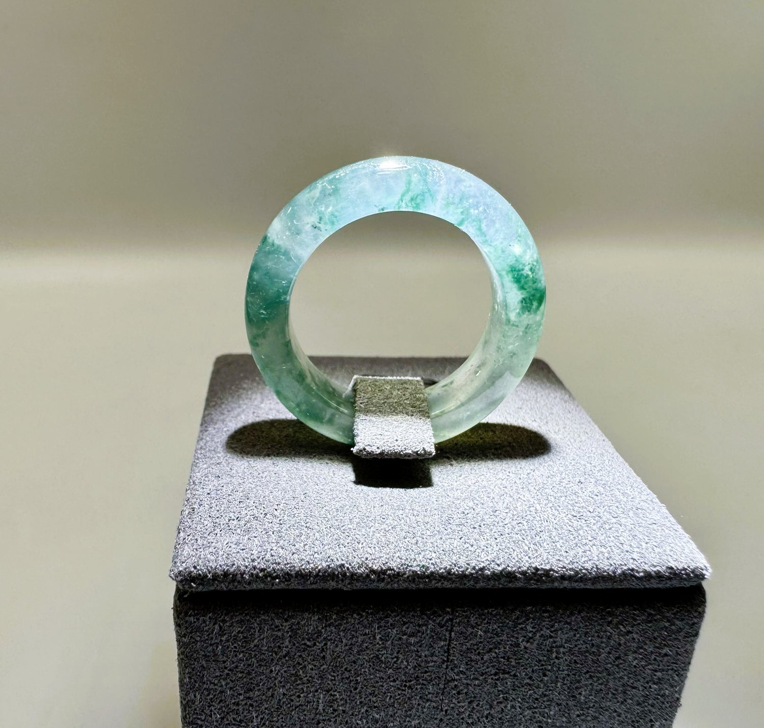 Glassy Green Floral Jade Jadeite Ring